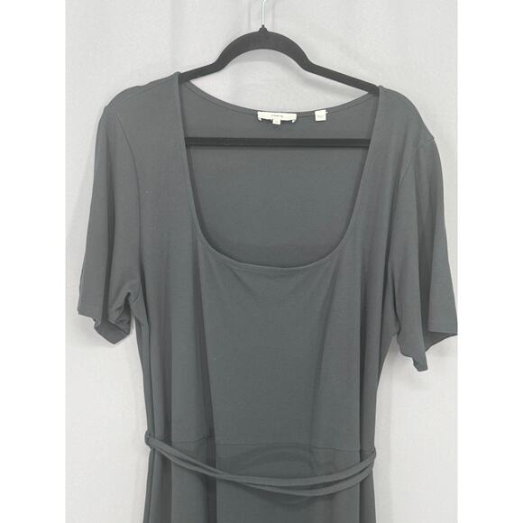 Vince Dress Womens 3X Gray Short Sleeve Scoop Neck Belted A-Line Midi Jersey - Picture 4 of 12